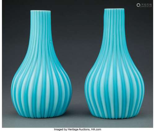 Pair of Victorian Satin Glass Vases, late 19th century 7-1/2...