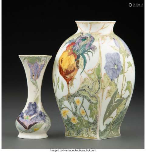 Two Rozenburg Porcelain Cabinet Vases, 1903-1908 Marks: (cro...