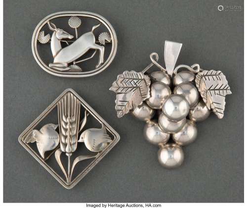 Two Georg Jensen Silver Brooches and A Mexican Silver Grapes...