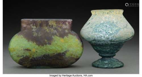 Two Daum Mottled Glass Vases, circa 1910 Marks: DAUM, (Cross...
