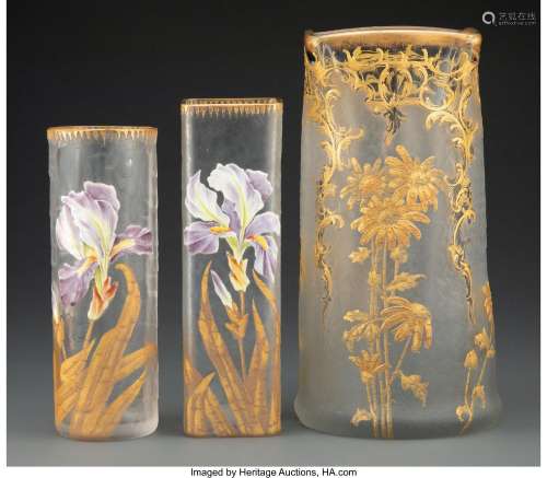 Two Mont Joye Acid-Etched, Partial Gilt and Enameled Glass I...