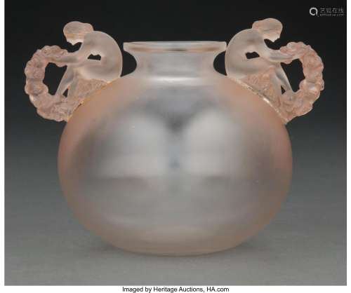 R. Lalique Clear and Frosted Glass Bouchardon Vase with Sepi...