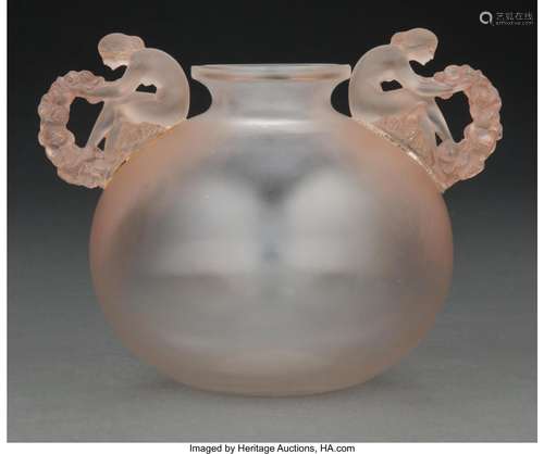 R. Lalique Clear and Frosted Glass Bouchardon Vase with Sepi...