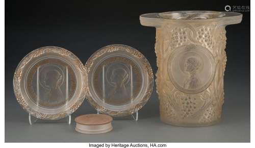 Four R. Lalique Clear and Frosted Glass Table Articles with ...