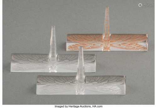 Group of Three R. Lalique Clear and Frosted Glass Libellule ...
