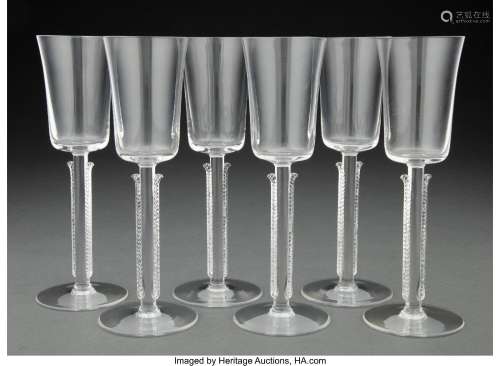 Set of Six R. Lalique Clear Glass Cannes Red Wine Stems, cir...