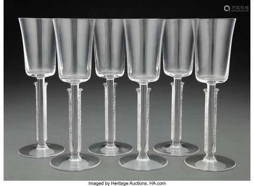 Set of Six R. Lalique Clear Glass Cannes Red Wine Stems, cir...