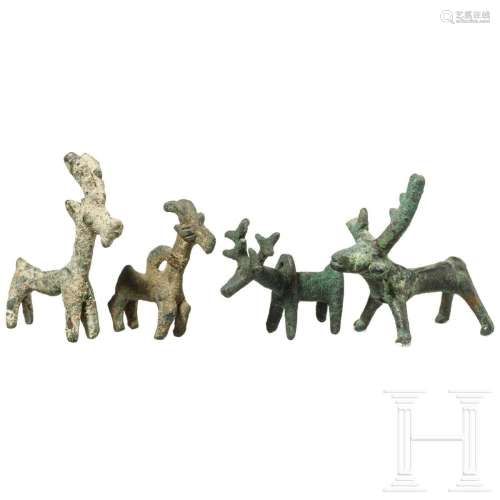 Four Iranian miniature bronze animals, Luristan, circa 1000 ...