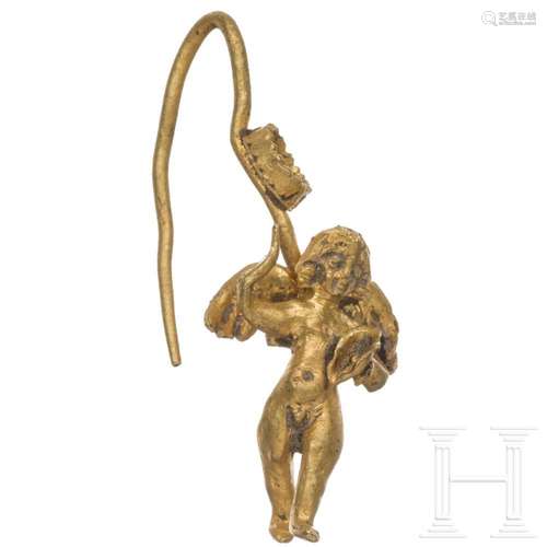 A late Hellenistic gold earring with dancing cupid, 1st cent...