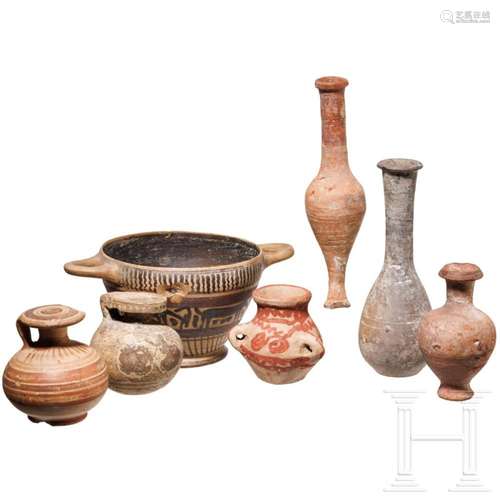 Seven small Greek ceramic vessels, 8th - 1st century B.C.