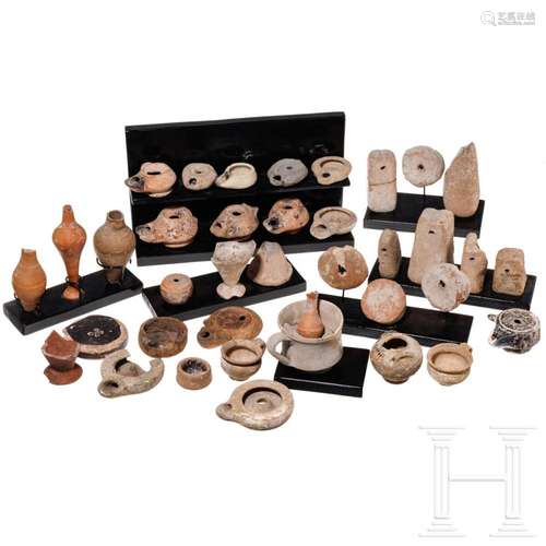 14 ancient oil lamps, 14 ancient vessels and ten loom weight...