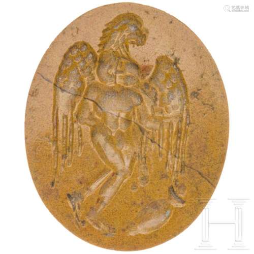 A Roman gem with depiction of the abduction of Ganymede by J...