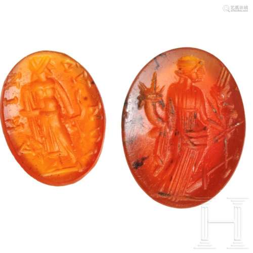 Two Roman carnelian gems with depictions of gods, 1st - 3rd ...