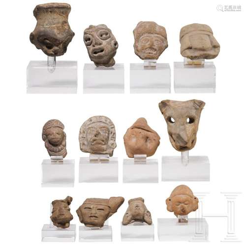 15 pre-Colombian terracotta heads, various cultures, 10th - ...