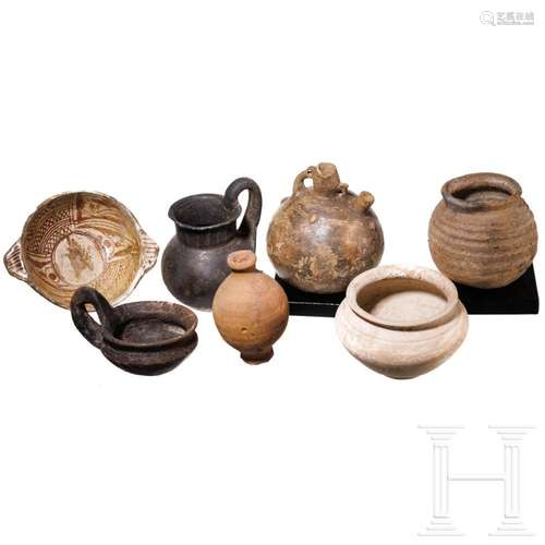 Seven ceramic vessels, Bronze Age till Middle Ages, 15th cen...