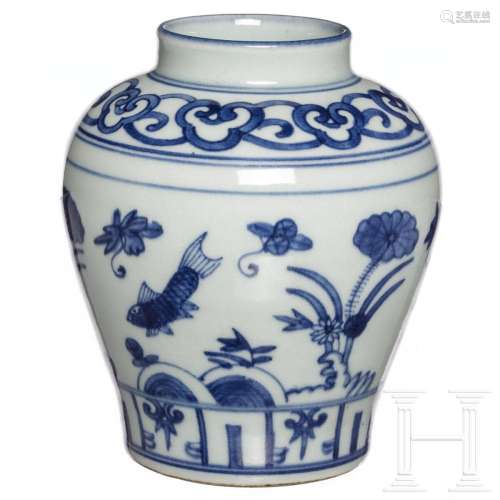 A small, blue-white vase, China, late Qing dynasty, early re...
