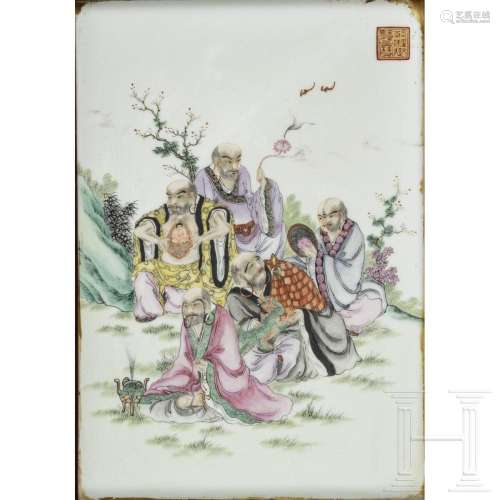 A Chinese porcelain painting with five immortals, 20th centu...