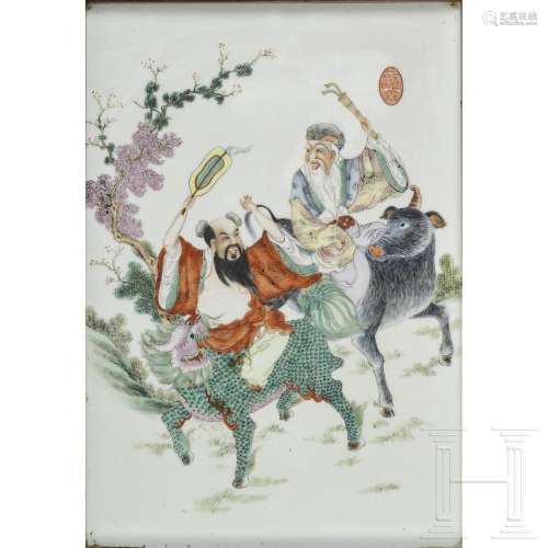 A Chinese porcelain painting with laughing immortals, 20th c...