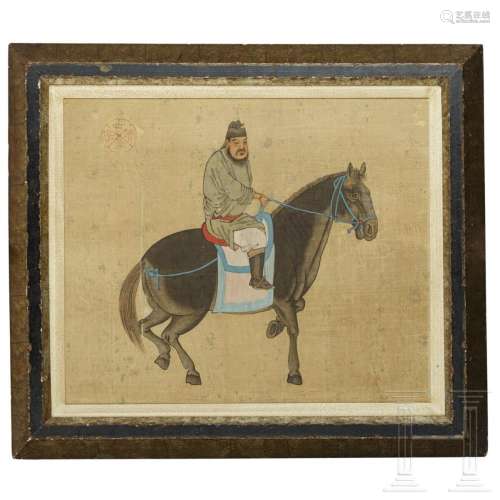 A Chinese painting of a horseback rider, 19th century