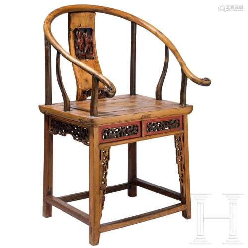 A Chinese horseshoe-backed wooden chair, circa 1900