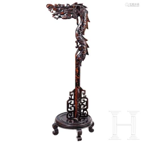 A Chinese lacquered lamp base in the shape of a dragon, 20th...