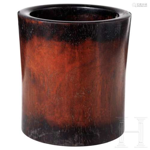A small Chinese hardwood brushpot, probably late Qing Dynast...