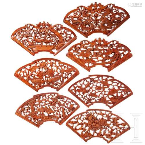 Seven pieces of Chinese carved Dongyang wood wall decoration...