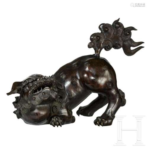 A large Chinese bronze lion, late Quing Dynasty