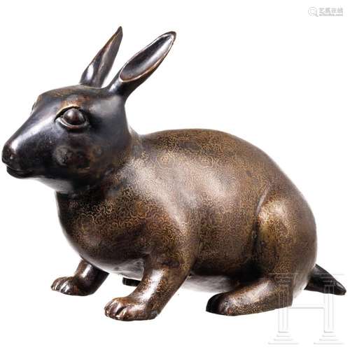 A Chinese bronze sculpture of a hare, 20th century