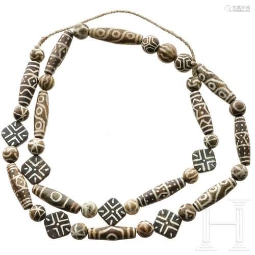 A beautiful Chinese amulet necklace made of ribbon agate bea...