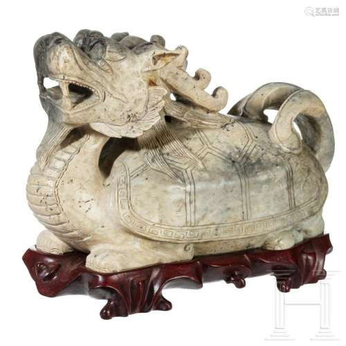 A Chinese figure of a jade dragon turtle, probably 20th cent...
