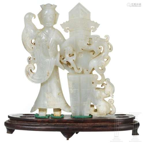 A carved Chinese white jade figure, 20th century