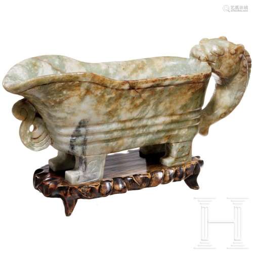 A massive Chinese pouring vessel made of jade, 20th century