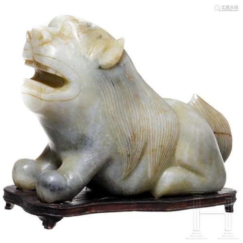 A massive Chinese foo dog statue made of jade, 20th century