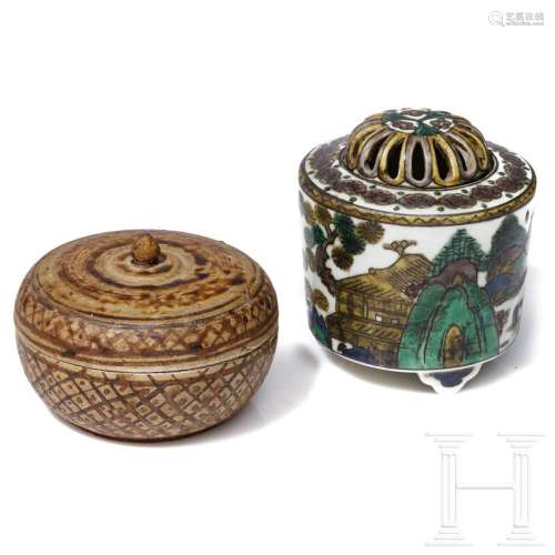 A Japanese incense burner, 18th century and a Siamese lidded...