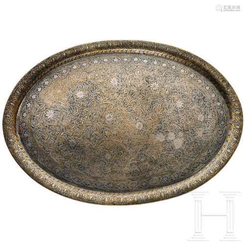 An oval tray with chased décor, Lahore, 19th century