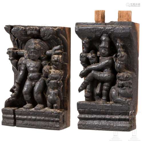 Two Nepalese or North Eastern Indian wooden Hindu reliefs de...