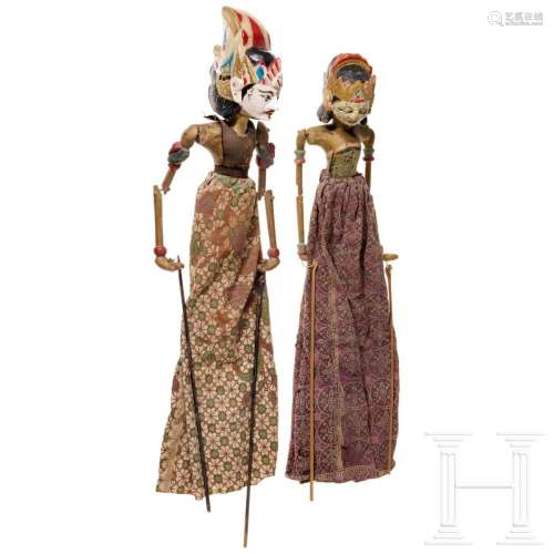 Two Indonesian Wayang Golek puppets, mid-20th century