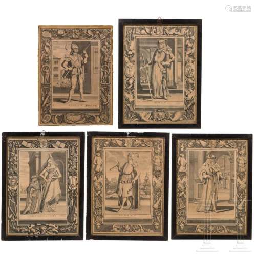 A small collection of five copper engravings with the focus ...