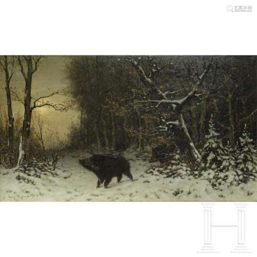 Joseph F. Heydendahl - Wild Boars in Snowy Glade, German, da...
