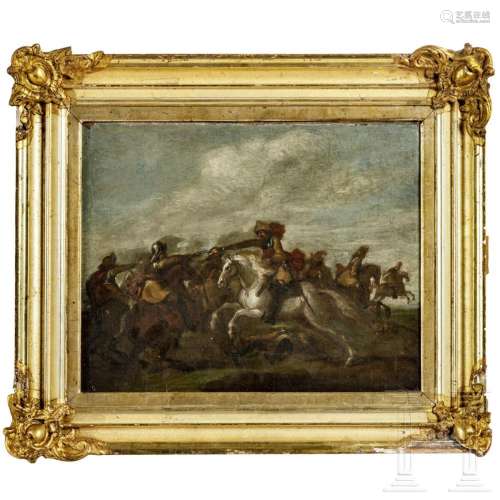 A painting of a cavalry battle in the Thirty Years' War,...