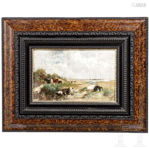 A German or Dutch painting "Cows at the Beach", ci...