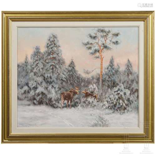 Henning Hougaard (1922-95), a painting "Moose in Winter...