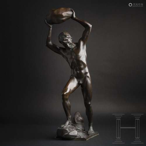 A large cast bronze figure of a gladiator throwing stones, O...