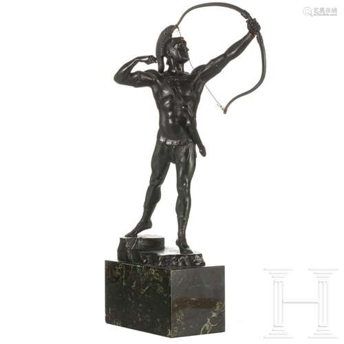 A bronze sculpture of an archer, signed "Effenberger&qu...