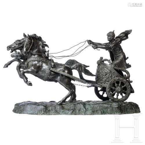 Tommaso Campaiola (1890 - 1968), a heavy chariot bronze scul...