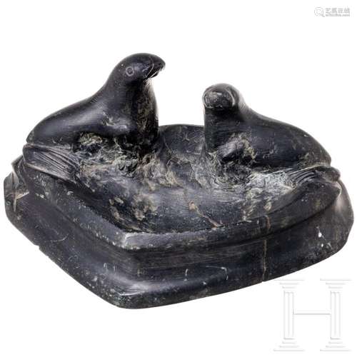 An Inuit bowl with walruses, 20th century