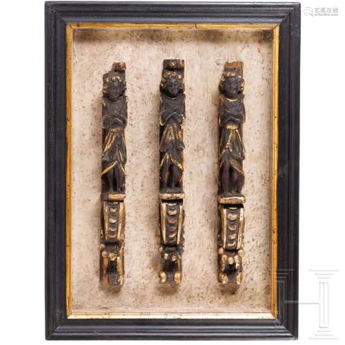 Three framed Italian pillar figures, 17th century