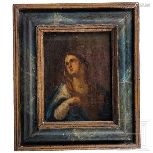 A small Italian devotional painting with Virgin Mary, 17th c...