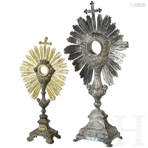 A large Frech silver monstrance (reliquary) and a plated mon...